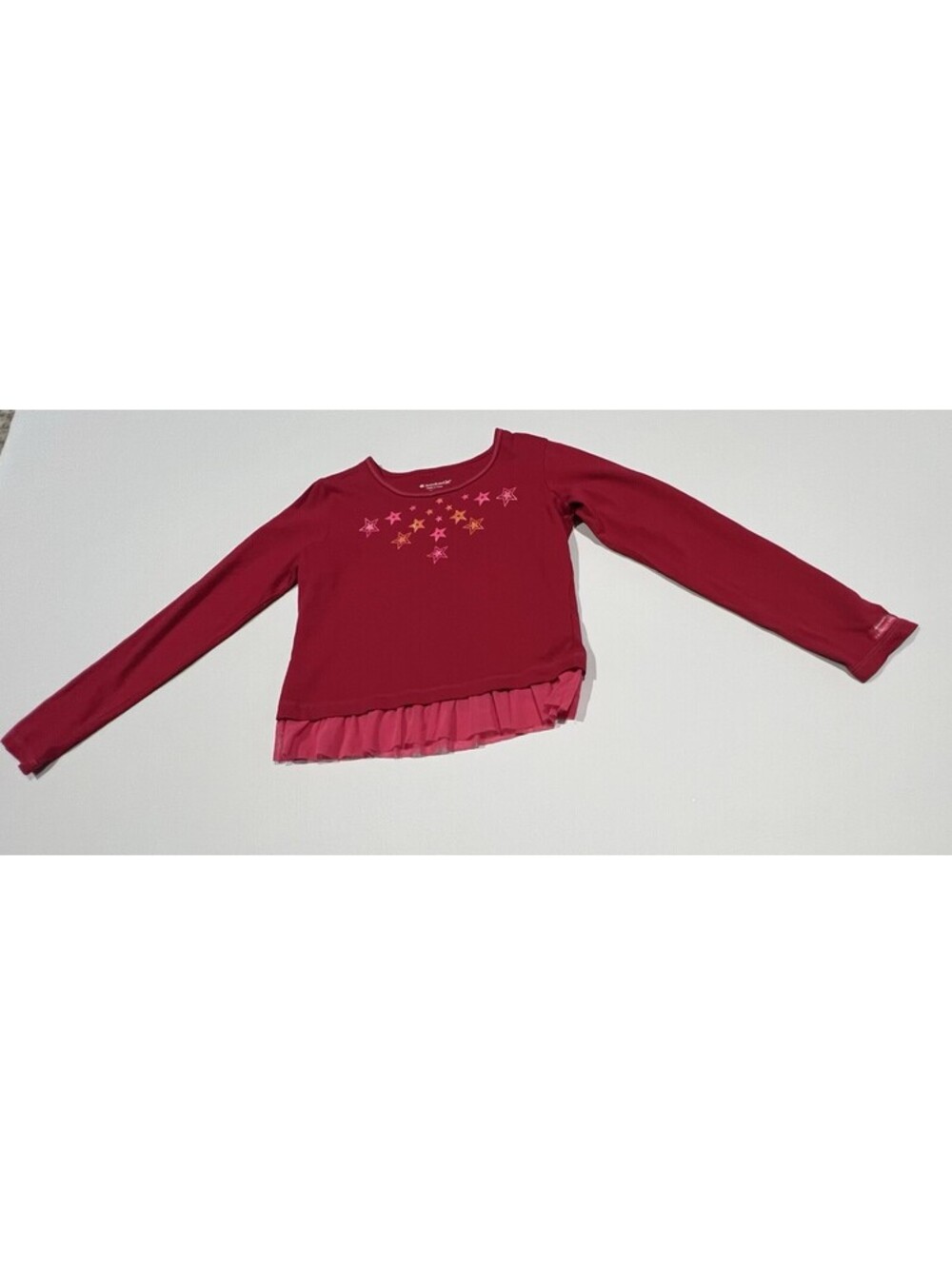 American Girl Pink Star Print Tulle Hem Long Sleeve Fashion Show Shirt M (10/12)
